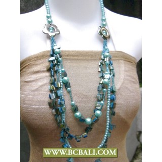 Cute Style Bcbali Blue Beaded Necklace Long Flower Chain